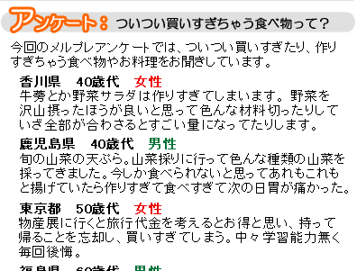 アンケート結果　ついつい作りすぎちゃうものは